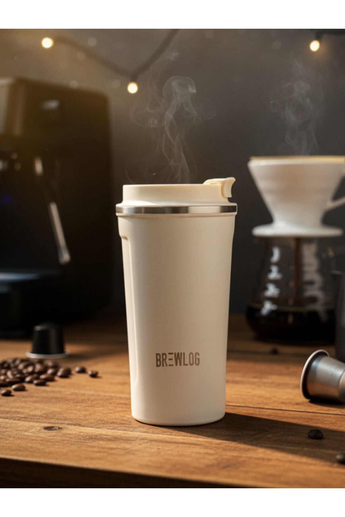 Paslanmaz Çelik Termos 500ml Vakumlu Sızdırmaz-Krem Renk