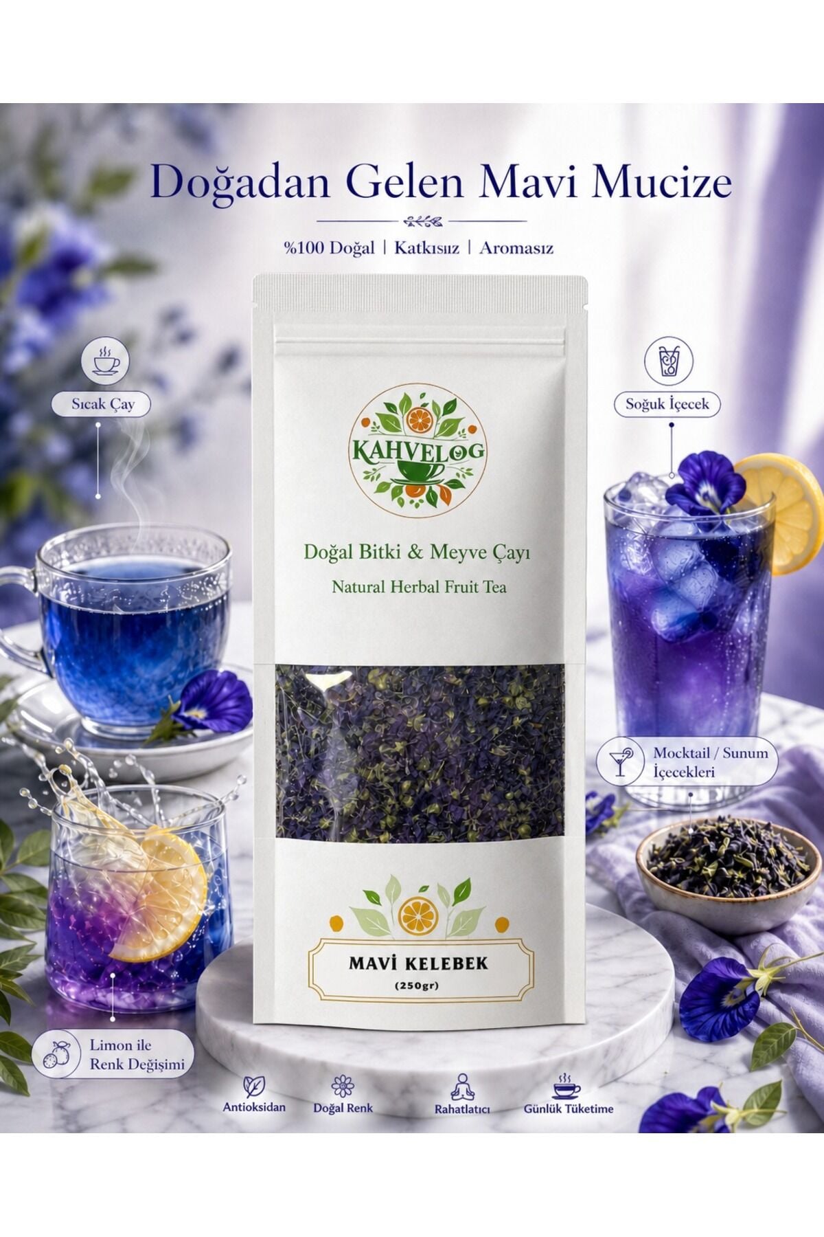 Blue Butterfly Tea Kelbek Çayı 500gr(Doğal Kurutulmuş, Katkısız)